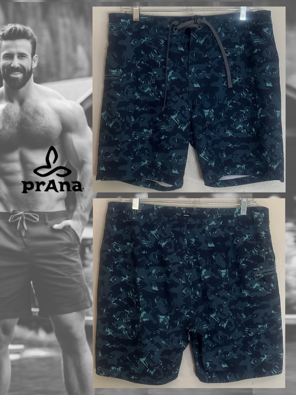 Prana Swim Trunks 32" waist 7" inseam Gently worn 92% recycled polyester